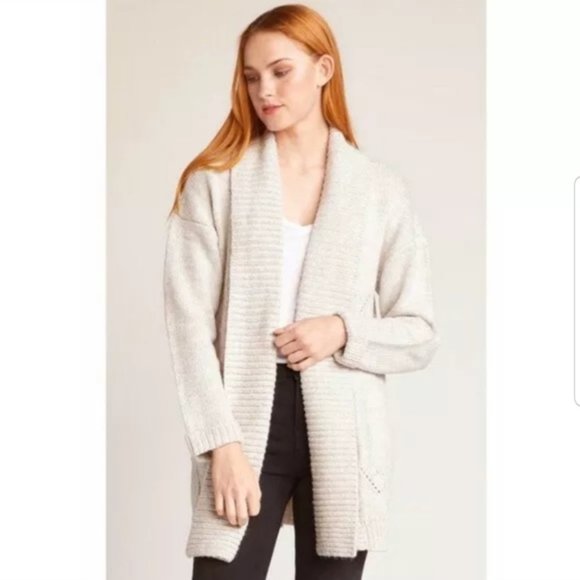 Jack by BB Dakota Ivory Open Front Fold Over Collar Knit Pocket Cardigan - Picture 1 of 7